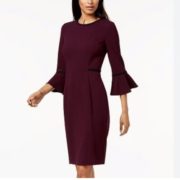CALVIN KLEIN PLUM BLACK PIPED BELL SLEEVES CLASSIC FORMAL DRESS - 14 - Picture 1 of 11
